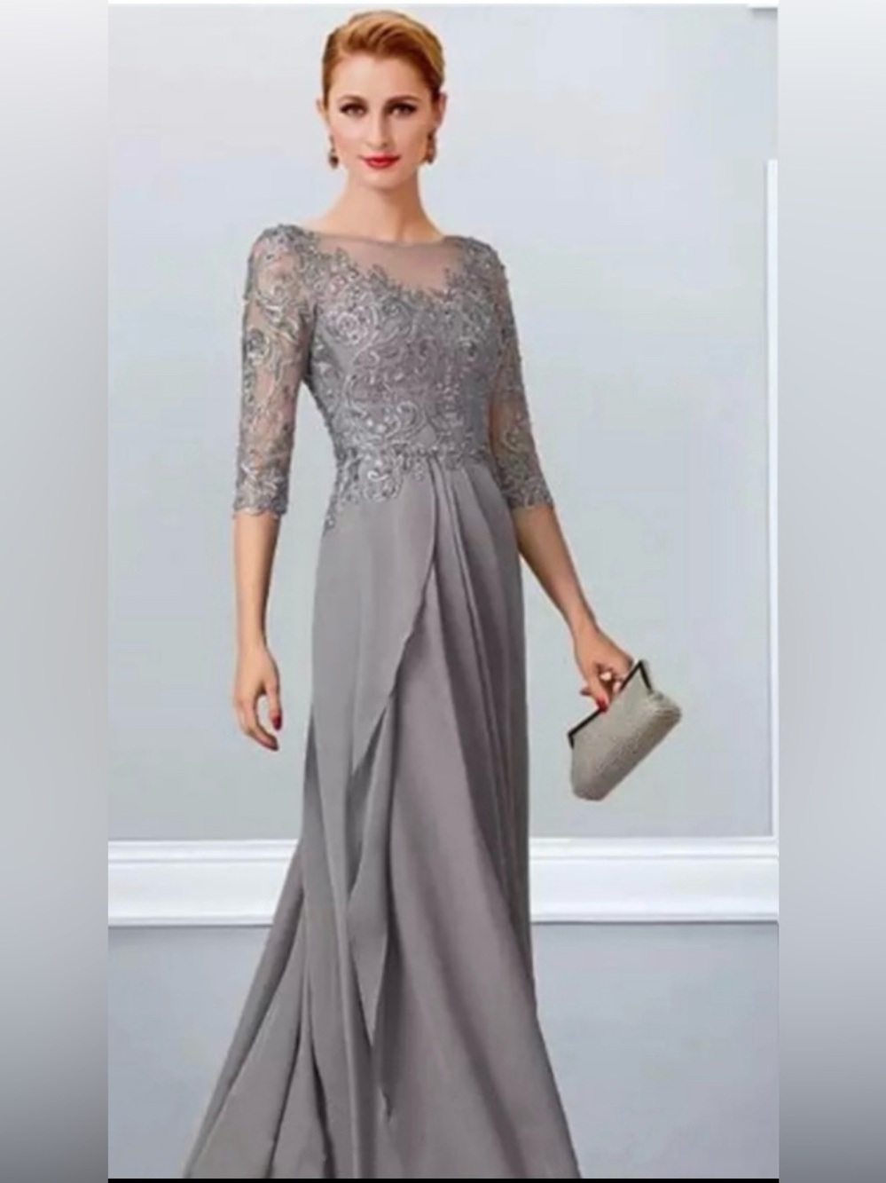 Evening Gown Size 12 | Custom Made Elegant Lace Chiffon Formal Dress |Never Worn